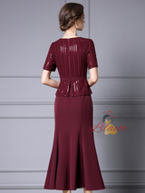 Apricot Short Sleeve Sequins Mother Of The Bride Dress