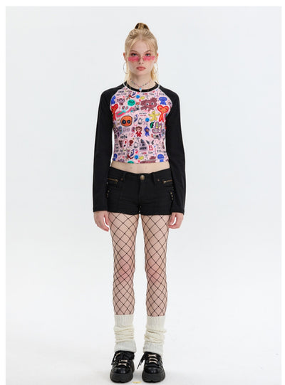 Cartoon Graffiti Printed Long Sleeve T-shirt