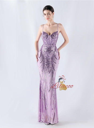 Mermaid Sequins Spaghetti Straps Prom Dress