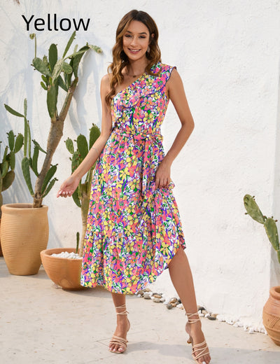 Casual Printed One Shoulder Dress