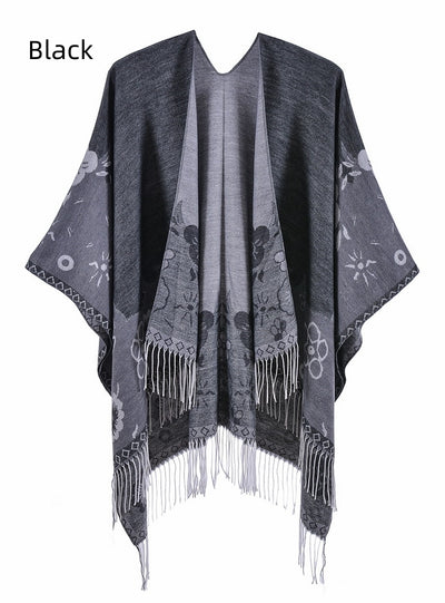 Fringed Floret Warm Split Sape Shawl