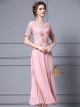 Pink Short Sleeve 3D Flower Mother Of The Bride Dress
