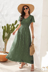 V-neck Silm Waist Short Sleeve Dress