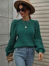 Spliced Round Neck Long Sleeve Pleated Loose Sweater