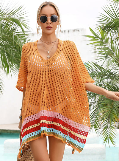 Loose Beachwear Stitching Hollow Bikini Cover Up