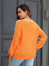 Casual Loose Round Neck Contrast Color Sweater