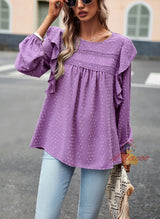 Casual Long-sleeved Solid Color Shirt Top