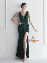 V-neck Mermaid Sequins Prom Dress