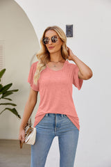 Round Neck Pleated Short Sleeve T-shirt