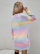 Rainbow Tie-dyed Long Sweater Coat
