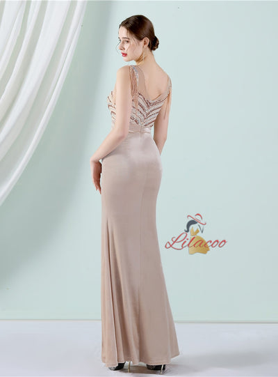 Mermaid Velvet Beading Split Prom Dress