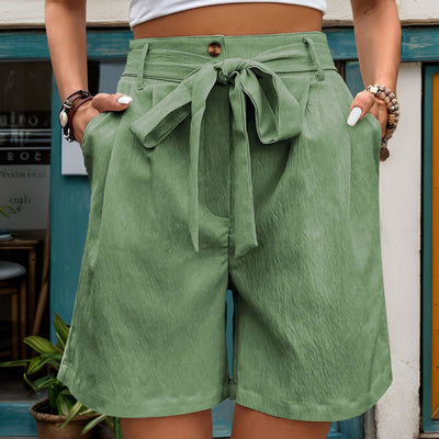 Casual Lace-up Elastic Waist Straight Shorts