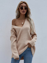 Solid Color Pullover Loose V-neck Sweater