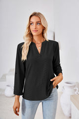 V-neck Cropped Sleeve Button Loose T-shirt