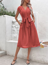 Simple Lace-up V-neck Dress