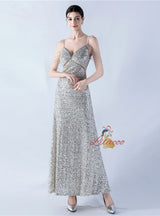 Spaghetti Straps V-neck Beading Prom Dress