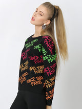 Letter Jacquard Loose Round Neck Sweater