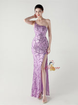 Mermaid One Shoulder Sequins Split Prom Dress