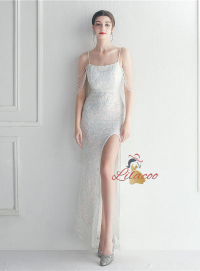 Mermaid Sequins Spaghetti Straps Beading Prom Dress