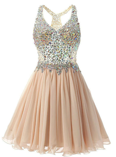 Blue Chiffon Crystal Homecoming Dress