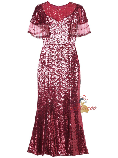 Sequins Cap Sleeve Beading Mother Of The Bride Dress