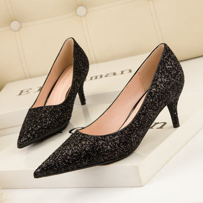 Thin High-heeled Pointed Sequined Shoes