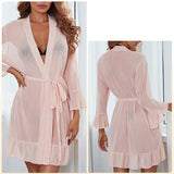 Mesh Perspective Ruffled Nightgown Pajamas
