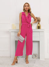 Sleeveless V-neck Lotus Leaf Pleated Jumpsuit