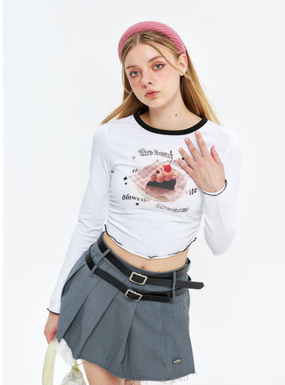 Wrinkled Long Sleeve Slim T-shirt