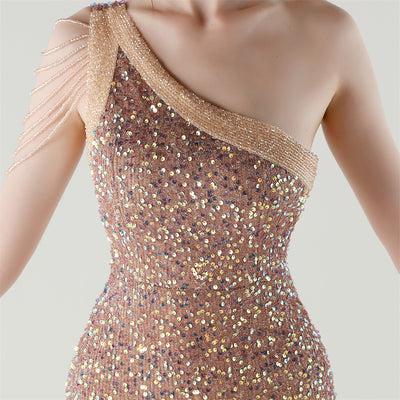 Mermaid Sequins One Shoulder Beading Prom Dress