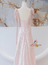 Pink Sequins Straps Prom Dress