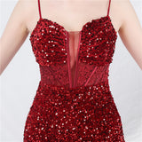 Mermaid Sequins Lace Spaghetti Straps Prom Dress