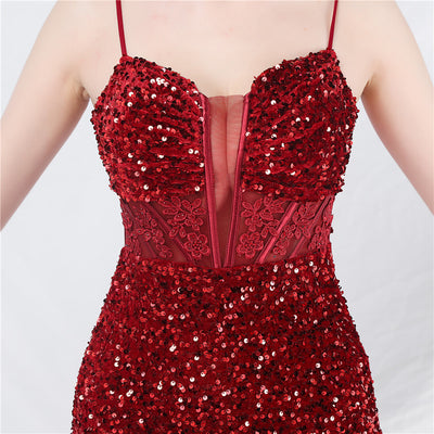 Mermaid Sequins Lace Spaghetti Straps Prom Dress