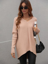 Solid Color V-neck Fashion Top Sweater