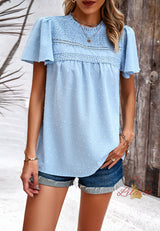 Solid Color Short Sleeve Lace Top