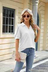 Solid Color Lapel Loose Short Sleeve T-shirt