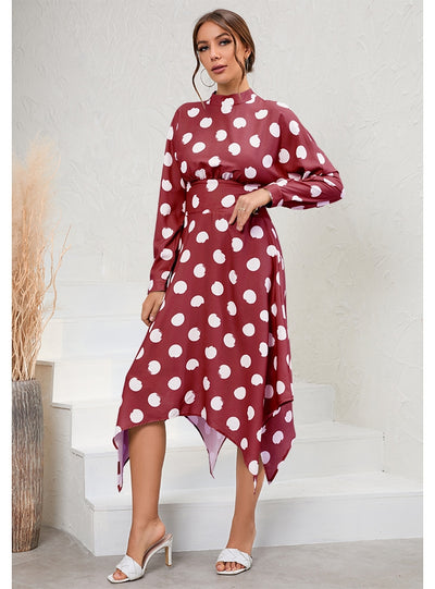 Casual Irregular Long-sleeved Polka-dot Dress