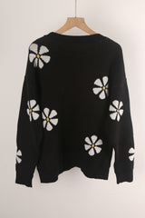 Contrasting Color Flower Print Sweater