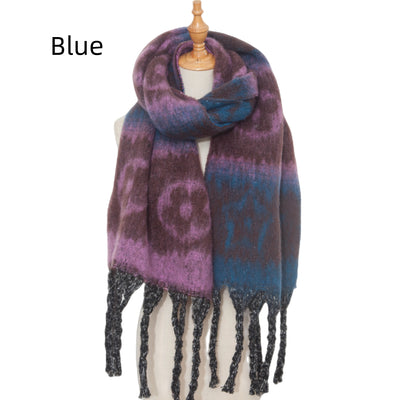 Coarse Tassel Jacquard Flower Scarf