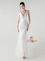 Mermaid Tulle Sequins V-neck Prom Dress