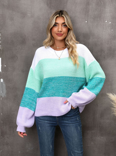 Spliced Contrast Loose Pullover Sweater