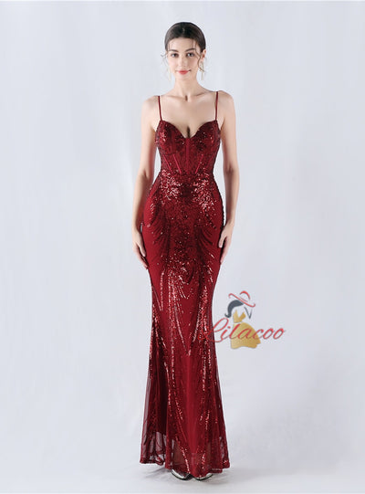 Mermaid Sequins Spaghetti Straps Prom Dress