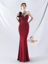 Memraid Strapless Pleats Beading Prom Dress