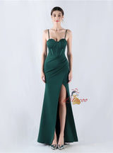Mermaid Spaghetti Straps Pleats Prom Dress
