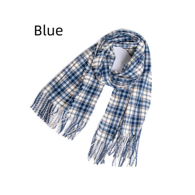 Fringed Plaid Shawl Padded Scarf