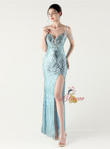 Mermaid Sequins Spaghetti Straps Beading Prom Dress