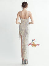 Spaghetti Straps Sequins Split Prom Dress