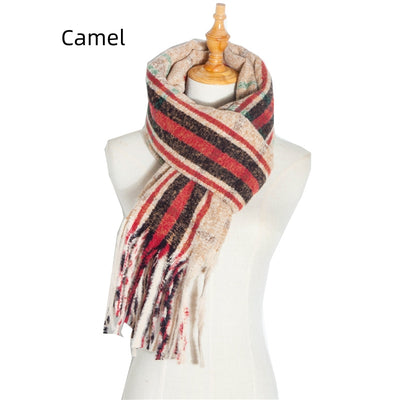 Women Plaid Fringed Scarf Shawl