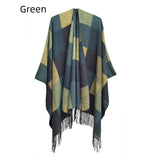 Fringed Double-sided Plaid Split Shawl