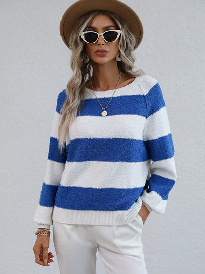 Spliced Striped Pullover Loose Sweater